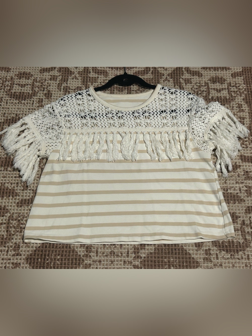 See By Chloe Cream and Beige Striped Womens Top